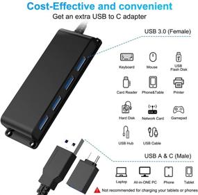 img 1 attached to 🚀 Rocketek 4-Port USB 3.0 Hub with USB-C, Extended Cable Included - Multiport Expander with USB to USB-C Adapter for Computers, Phones, Laptops, Flash Drives, and Mobile HDD