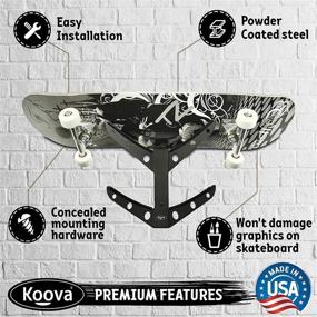 img 3 attached to 🛹 Koova Skateboard Wall Mount Rack Holder - Creative Deck Display for Home or Garage Longboard Storage - Scooter Hanger with Easy Installation - Includes Hardware - Heavy Duty Powder Coated Steel Frame - Made in USA