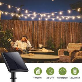 img 1 attached to 🌞 Solar String Lights Outdoor: 25FT Patio Lights Umbrella Lights with 25 LED Shatterproof Bulbs - Solar & USB Charging, 4 Lighting Modes - Waterproof LED String Lights for Garden Yard Porch - Warm White