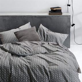img 4 attached to 🛏️ Wake In Cloud - Gray Chevron Duvet Cover Set: Modern Zig Zag Geometric Pattern on Grey, 100% Cotton Bedding for Queen Size Beds with Zipper Closure (3pcs)