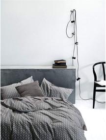 img 2 attached to 🛏️ Wake In Cloud - Gray Chevron Duvet Cover Set: Modern Zig Zag Geometric Pattern on Grey, 100% Cotton Bedding for Queen Size Beds with Zipper Closure (3pcs)