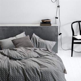 img 3 attached to 🛏️ Wake In Cloud - Gray Chevron Duvet Cover Set: Modern Zig Zag Geometric Pattern on Grey, 100% Cotton Bedding for Queen Size Beds with Zipper Closure (3pcs)
