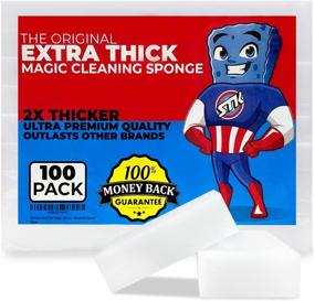 img 4 attached to 🧽 100-Pack Extra Thick Magic Cleaning Sponges - Double Thickness Eraser Sponge - Multi-Surface Cleaner for Kitchen, Bathroom, Furniture, Leather, Car, Steel - Just Add Water - Melamine - Universal Cleaning Solution