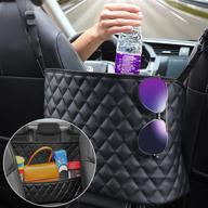 🚗 convenient car purse holder - kocuos car net pocket handbag holder for front seat, leather seat back organizer and storage - ideal for snacks & tissues (leather black) logo