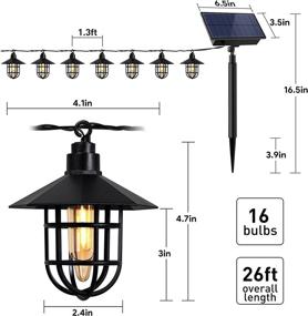 img 2 attached to 🌼 BEAU JARDIN 26 Feet Outdoor Solar String Patio Lights - Vintage Cafe Bistro Style, Waterproof, 16 Shatterproof LED Edison Bulbs, Metal Wire Cage - Ideal for Yard, Christmas, Lantern, Party & Wedding Decorations (Black)