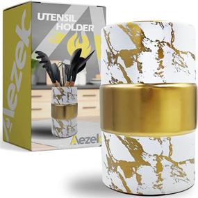 img 4 attached to 🍽️ Aezek Kitchen Utensil Holder (Marble Gold): Large Ceramic Crock for Cooking Countertop - Perfect Wedding, Birthday, or Housewarming Gift! Deep, Stable, and Easy to Clean