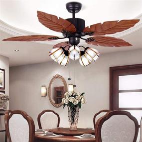 img 4 attached to Arkonfire 52'' Tropical Ceiling Fan with Remote: Palm Wooden Leaf, 5 Glass Lampshade, Hand-Carved Reversible Blades for Indoor/Outdoor Living Room Bedroom Kitchen - Top Quality