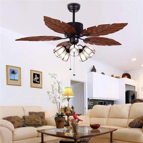 img 3 attached to Arkonfire 52'' Tropical Ceiling Fan with Remote: Palm Wooden Leaf, 5 Glass Lampshade, Hand-Carved Reversible Blades for Indoor/Outdoor Living Room Bedroom Kitchen - Top Quality