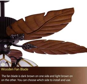 img 2 attached to Arkonfire 52'' Tropical Ceiling Fan with Remote: Palm Wooden Leaf, 5 Glass Lampshade, Hand-Carved Reversible Blades for Indoor/Outdoor Living Room Bedroom Kitchen - Top Quality