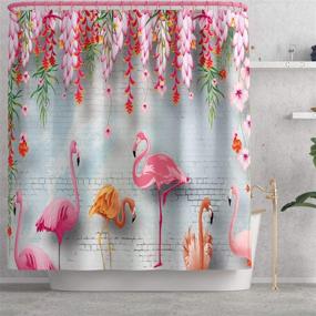 img 3 attached to 🌺 Floral Flamingo Shower Curtain Set: Includes 4 Pcs Flamingo Flower Vine Curtain, Non-Slip Rugs, Toilet Lid Cover, Bath Mat | Durable Waterproof Bathroom Accessories with 12 Hooks