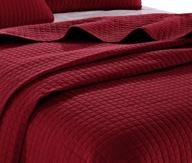 queen burgundy solid color quilted bedspread coverlet set with 2 shams – breathable & overfilled bed-cover for homes, hotels, rentals – premium polyester filling – 120 gsm - 5.11 lbs logo
