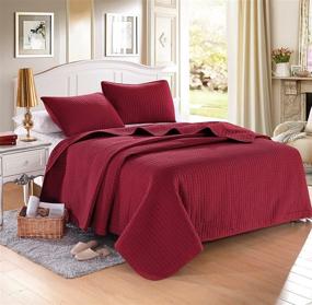 img 3 attached to Queen Burgundy Solid Color Quilted Bedspread Coverlet Set with 2 Shams – Breathable & Overfilled Bed-Cover for Homes, Hotels, Rentals – Premium Polyester Filling – 120 GSM - 5.11 lbs