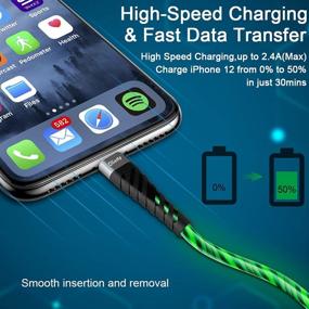 img 2 attached to 📱 Oliomp LED Lightning Cable для iPhone - Apple MFi сертифицированный, быстрый зарядный шнур, совместимый с iPhone 13 12 11 Pro Max XR XS X/8Plus/7Plus/6Plus/5s/5c/iPad - Зеленый, 3 фута