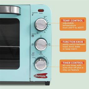 img 3 attached to 🍕 Retro Countertop Toaster Oven with Temperature Control & Adjustable 60-Minute Timer - Elite Gourmet, 1300W, Bake, Broil, Toast, Fits 12” Pizza, 6 Slice, Mint Blue