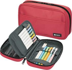 img 4 attached to 🖍️ Lihit Lab Zipper Pen Case in Coral - 7.9 x 2 x 4.7 Inches (Model A7551-103)