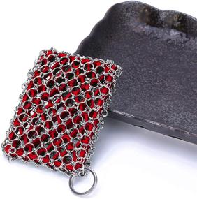 img 3 attached to 🧼 Premium Cast Iron Cleaner Set: Stainless Steel Chainmail Scrubber with Silicone Insert for Easy Kitchen Cleaning and Pan Maintenance