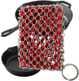 img 4 attached to 🧼 Premium Cast Iron Cleaner Set: Stainless Steel Chainmail Scrubber with Silicone Insert for Easy Kitchen Cleaning and Pan Maintenance