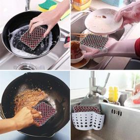 img 2 attached to 🧼 Premium Cast Iron Cleaner Set: Stainless Steel Chainmail Scrubber with Silicone Insert for Easy Kitchen Cleaning and Pan Maintenance