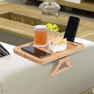 🛋️ bamboo couch tray - sofa arm table holder for food, snack, drinks, coaster - universal size armrest table, durable &amp; portable - suitable for cups, glasses, remote control, phone logo