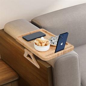 img 1 attached to 🛋️ Bamboo Couch Tray - Sofa Arm Table Holder for Food, Snack, Drinks, Coaster - Universal Size Armrest Table, Durable &amp; Portable - Suitable for Cups, Glasses, Remote Control, Phone