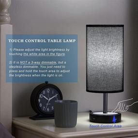 img 2 attached to 🛏️ Bedroom Touch Control Table Lamp with USB Ports, Stepless Dimmable Bedside Lamp for Nightstand in Living Room, Kids Room, Black Fabric Shade & Wood Base, Includes LED Bulb