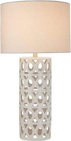 img 3 attached to 🏺 White Stone & Beam Ceramic Geometric Cut-Out Table Desk Lamp, 22" Height, With LED Light Bulb - Amazon Brand