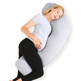 img 4 attached to Momcozy J Shaped Pregnancy Pillow for Side Sleeping - Soft Maternity Body Pillow with Jersey Cover for Head, Neck, and Belly Support, Grey