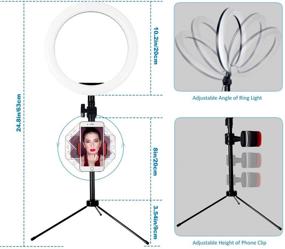 img 2 attached to 📸 YMCRLUX 10-дюймовое LED кольцевое освещение для стола с подставкой и держателем для телефона, ноутбука, компьютера - веб-камера, видеоконференции, видеозвонки, прямые трансляции, видеоблоги, макияж, фотоаппарат