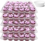 set of 5 high dome lid mini cupcake containers - 24 compartment disposable plastic cupcake boxes for transporting small cupcakes with tall icing logo