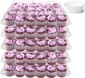 img 4 attached to Set of 5 High Dome Lid Mini Cupcake Containers - 24 Compartment Disposable Plastic Cupcake Boxes for Transporting Small Cupcakes with Tall Icing