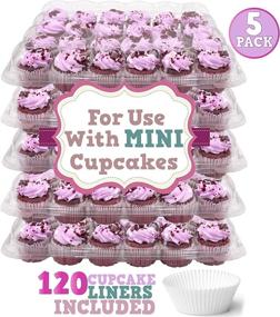 img 3 attached to Set of 5 High Dome Lid Mini Cupcake Containers - 24 Compartment Disposable Plastic Cupcake Boxes for Transporting Small Cupcakes with Tall Icing