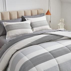 img 1 attached to 🛌 Premium Cotton Comforter Set: Gray Striped Design on White, Fluffy Cozy Bedding for All Seasons (Full/Queen, 88x 88 inches)