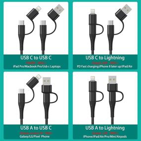 img 2 attached to 10ft USB C to Lightning Cable for iPhone 12 Charger - 4-in-1 Fast Charging Cord with Apple MFi Certification for MacBook, Samsung Galaxy, iPhone, iPad/Pro/Mini/Air - USB-C/A to USB-C/Lightning PD 60W Compatible