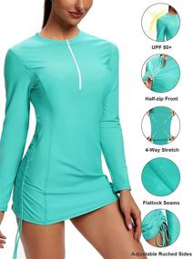 img 2 attached to 👚 Ultimate UV Protection: Inno Women's Long Sleeve Hooded Rash Guard Shirt with Adjustable Ruched Side - UPF 50+ Half-Zip Workout Top