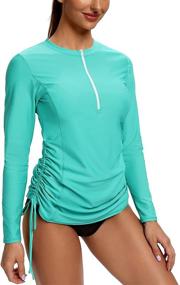 img 4 attached to 👚 Ultimate UV Protection: Inno Women's Long Sleeve Hooded Rash Guard Shirt with Adjustable Ruched Side - UPF 50+ Half-Zip Workout Top