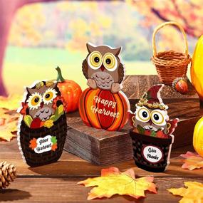 img 3 attached to 🦉 Charming Fall Pumpkin Owl Table Decorations: Festive Thanksgiving Wooden Owl Sign with Pumpkin Accents - Perfect Autumn Harvest Decor for Indoor and Outdoor Home Yard