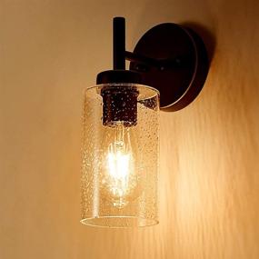 img 3 attached to 🛠️ Industrial Black Metal Wall Sconce Light with Seedy Glass for Bathroom Vanity, Bedroom, Hallway - Mounted Lighting Fixture for Home Decor