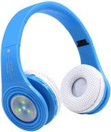 🎧 wireless kids bluetooth headphones with led light, over-ear headset, volume control, mic, foldable & adjustable lightweight design, for cellphones, tablets, pcs, ipads, boys, girls - blue logo