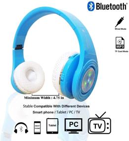 img 2 attached to 🎧 Wireless Kids Bluetooth Headphones with LED Light, Over-Ear Headset, Volume Control, Mic, Foldable & Adjustable Lightweight Design, for Cellphones, Tablets, PCs, iPads, Boys, Girls - Blue