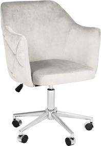 img 4 attached to Impressions Velvet Vanity Chair with 360° Swivel, 🪑 Adjustable Height and Tufted Pearl Design - Cool Grey