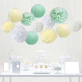 img 3 attached to 🌿 Mint Green Baby Shower Decorations Set - Sage Green & White Poms, Lantern, First Year Birthday, Boys Cake Smash Decoration, Mint Green Pastel Wedding