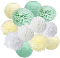 🌿 mint green baby shower decorations set - sage green & white poms, lantern, first year birthday, boys cake smash decoration, mint green pastel wedding logo
