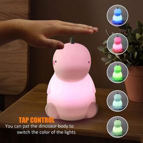 img 2 attached to 🦕 Dinosaur Night Light for Kids - LED Nursery Lamp for Toddler's Room - Cute Color Changing Silicone Baby Night Light with Touch Sensor - Dinosaur Gifts for Boys Girls (Pink)