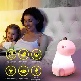 img 3 attached to 🦕 Dinosaur Night Light for Kids - LED Nursery Lamp for Toddler's Room - Cute Color Changing Silicone Baby Night Light with Touch Sensor - Dinosaur Gifts for Boys Girls (Pink)