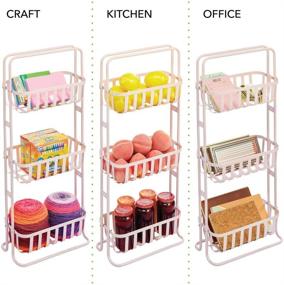 img 2 attached to 🛁 Вертикальная полка для ванной комнаты mDesign, 3 уровня: декоративный металлический органайзер для полотенец, жидкого мыла и туалетных принадлежностей - светло-розовый.
