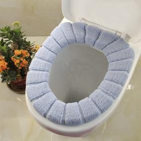 img 3 attached to 🚽 2 Pieces Blue Stretchable Washable Cloth Toilet Seat Cover Pads for Bathroom Warmer