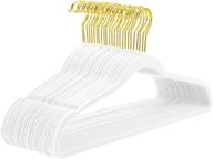 👗 50-pack heavyduty velvet hangers by mizgi - non slip slimline design in white, with gold hooks - space saving clothes hangers логотип