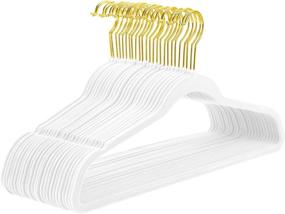 img 4 attached to 👗 50-Pack Heavyduty Velvet Hangers by MIZGI - Non Slip Slimline Design in White, with Gold Hooks - Space Saving Clothes Hangers