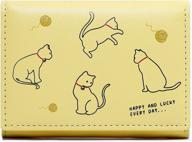 🐱 women's yellow cute cat print wallet with cats playing ball - small tri-fold wallet, cash pocket, card holder with id window - minimalist purse logo