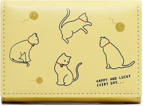 img 4 attached to 🐱 Women's Yellow Cute Cat Print Wallet with Cats Playing Ball - Small Tri-fold Wallet, Cash Pocket, Card Holder with ID Window - Minimalist Purse